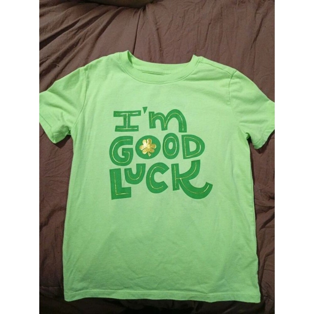 Girls size 6/7 Cat & Jack green "I'm Good Luck" tshirt